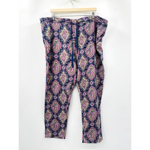 Sundance Paisley Pull On Madora Drawstring Pants Navy Blue - Picture 1 of 3